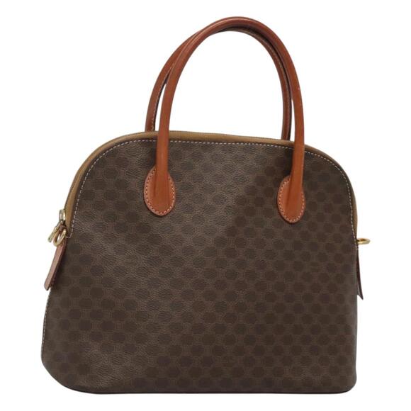 CELINE Macadam Canvas Hand Bag Pvc Leather Brown Gold - Picture 1 of 12